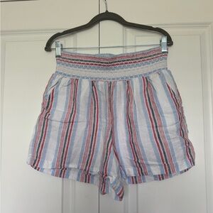 Crown & Ivy Women’s Smocked Shorts Red White and Blue Stripes Size Large